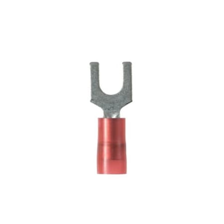 Panduit Fork Terminal, #8 Stud Size, 18 AWG, 600 V, Nylon Insulated, Red, Crimp Termination Only, 100 PK PN18-8F-C